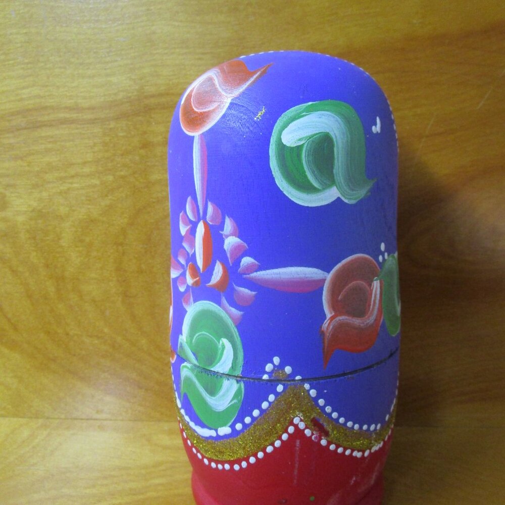 Russian nesting dolls beautiful purple hand painted red  gold crown 6 piece - Picture 4 of 11